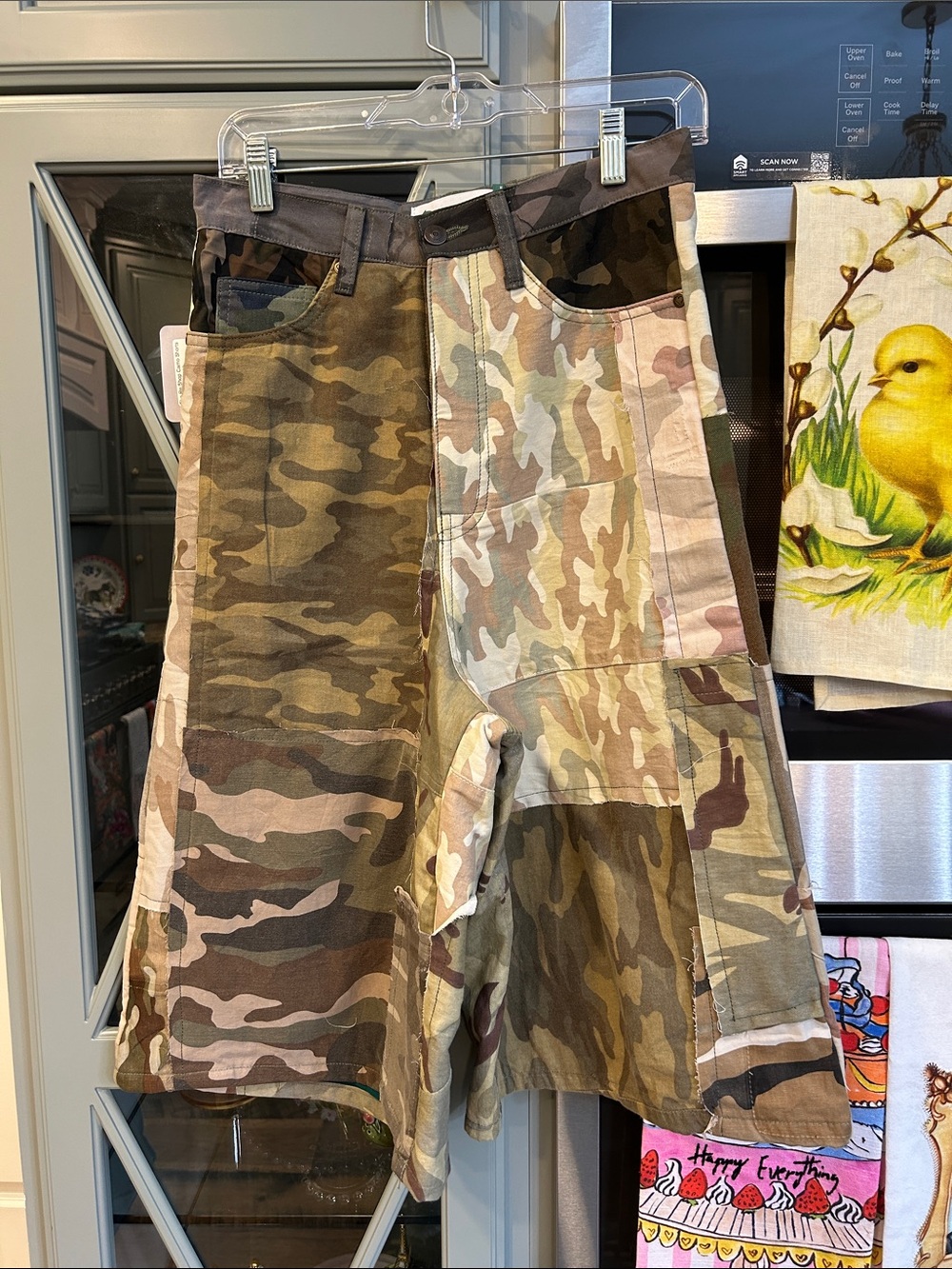 Patchwork Camouflage Cargo Capri Pants  - Multi Green Brown NWT